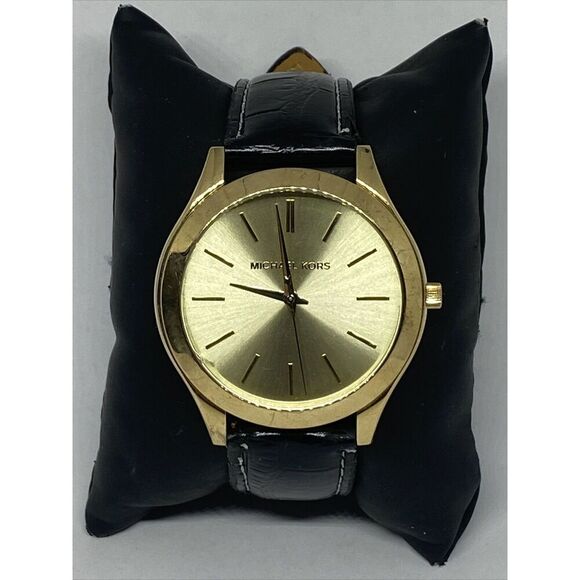 Michael Kors Runway MK3179 Women's Black Leather Analog Dial Quartz Watch XR736 - Picture 1 of 12